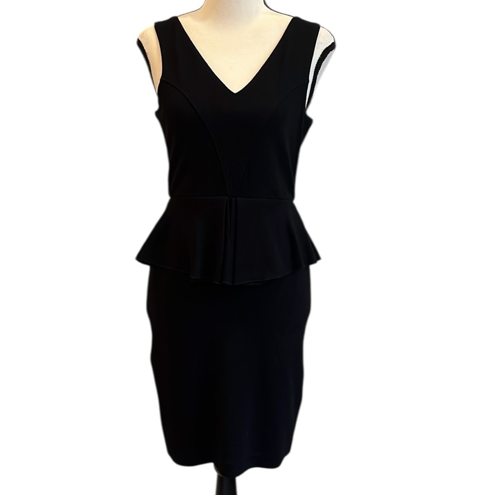 Ganni Black Peplum Dress Sleeveless V-neck Size XSP LBD Stretch Soft Flattering